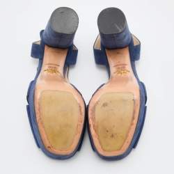 Prada Blue Suede Ankle Strap Block Heel Platform Sandals Size 38.5