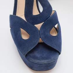 Prada Blue Suede Ankle Strap Block Heel Platform Sandals Size 38.5