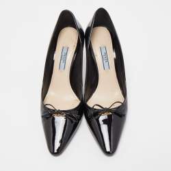 Pre Owned Prada Black Patent Leather Bow Pumps Size 36.5