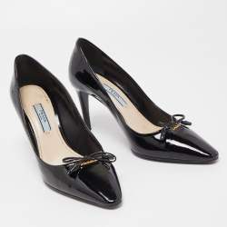 Pre Owned Prada Black Patent Leather Bow Pumps Size 36.5