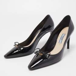 Pre Owned Prada Black Patent Leather Bow Pumps Size 36.5