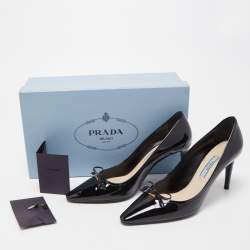 Pre Owned Prada Black Patent Leather Bow Pumps Size 36.5