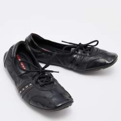 Pre Owned Prada Sport Black Patent Leather Lace-up Scrunch Flats Size 35