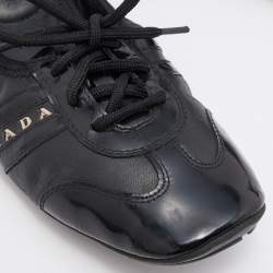 Pre Owned Prada Sport Black Patent Leather Lace-up Scrunch Flats Size 35