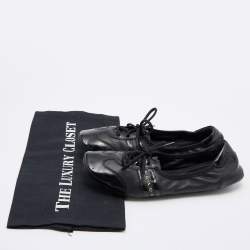 Pre Owned Prada Sport Black Patent Leather Lace-up Scrunch Flats Size 35