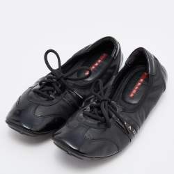 Pre Owned Prada Sport Black Patent Leather Lace-up Scrunch Flats Size 35