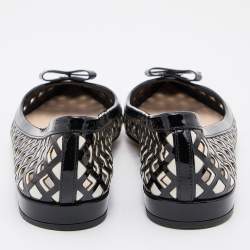 Pre Owned Prada Black Laser Cut Patent Leather Bow Pointed Toe Ballet Flats Size 39