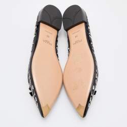 Pre Owned Prada Black Laser Cut Patent Leather Bow Pointed Toe Ballet Flats Size 39