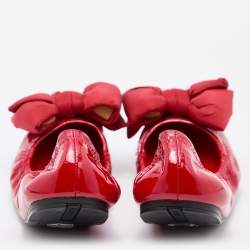 Pre Owned Prada Red Patent Leather Bow Scrunch Ballet Flats Size 40