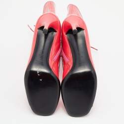 Pre Owned Prada Neon Pink Patent Leather Lace Up Peep Toe Ankle Booties Size 37.5