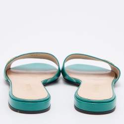 Prada Green Vernice Saffiano Leather Flat Slides Size 37.5