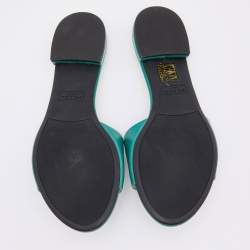 Prada Green Vernice Saffiano Leather Flat Slides Size 37.5
