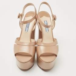 Pre Owned Prada Beige Patent Leather Ankle Strap Sandals Size 37.5