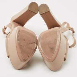Pre Owned Prada Beige Patent Leather Ankle Strap Sandals Size 37.5