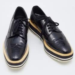Prada Black Patent Leather Brogues Platform Derby Size 37