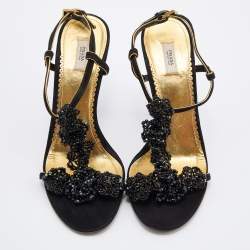 Pre Owned Prada Black Suede and Beaded Ankle Strap Sandals Size 37