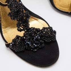 Pre Owned Prada Black Suede and Beaded Ankle Strap Sandals Size 37