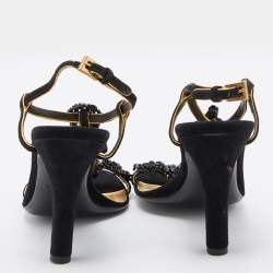 Pre Owned Prada Black Suede and Beaded Ankle Strap Sandals Size 37