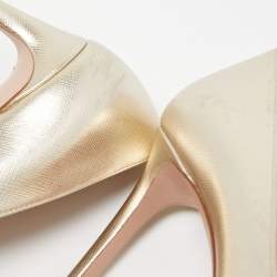 Prada Gold Textured Leather Pointed Toe Pumps Size 40