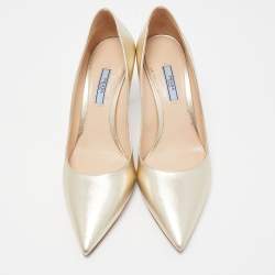 Prada Gold Textured Leather Pointed Toe Pumps Size 40