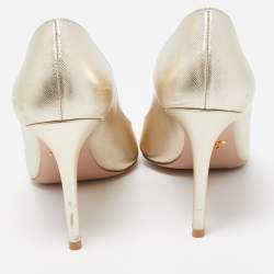 Prada Gold Textured Leather Pointed Toe Pumps Size 40