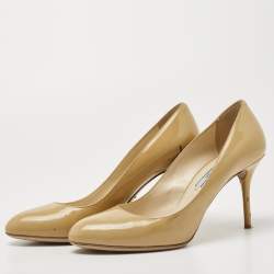 Pre Owned Prada Beige Patent Leather Round Toe Pumps Size 38.5