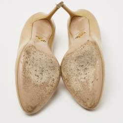 Pre Owned Prada Beige Patent Leather Round Toe Pumps Size 38.5