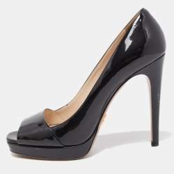 Prada Black Patent Leather Open Toe Platform Pumps Size 39