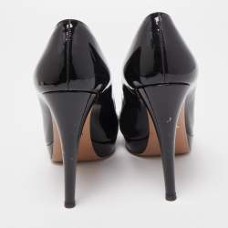 Prada Black Patent Leather Open Toe Platform Pumps Size 39