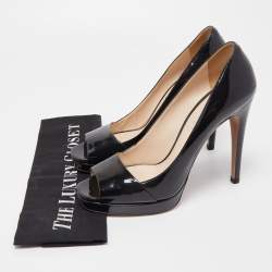 Prada Black Patent Leather Open Toe Platform Pumps Size 39