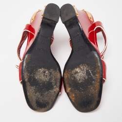Prada Red Patent Leather Ankle Strap Wedge Sandals Size 38