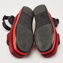 Prada TriColor Satin Merlot and Poppy Dual Platform Ankle Strap Sandals Size 39
