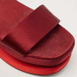 Prada TriColor Satin Merlot and Poppy Dual Platform Ankle Strap Sandals Size 39