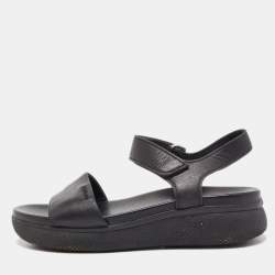 Prada Black Leather Ankle Strap Flat Sandals Size 37.5