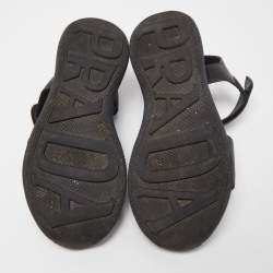 Prada Black Leather Ankle Strap Flat Sandals Size 37.5