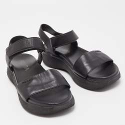 Prada Black Leather Ankle Strap Flat Sandals Size 37.5