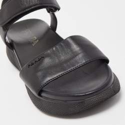 Prada Black Leather Ankle Strap Flat Sandals Size 37.5