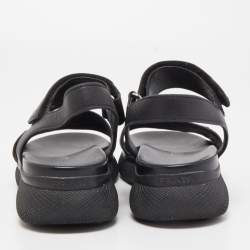 Prada Black Leather Ankle Strap Flat Sandals Size 37.5