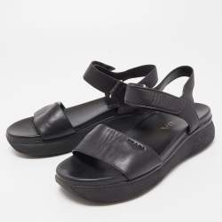 Prada Black Leather Ankle Strap Flat Sandals Size 37.5