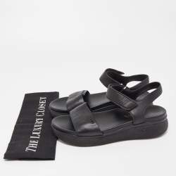 Prada Black Leather Ankle Strap Flat Sandals Size 37.5