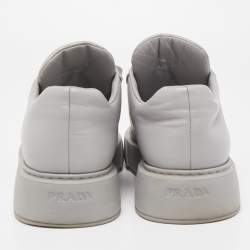 Pre Owned Prada Grey Leather Low Top Sneakers Size 38.5