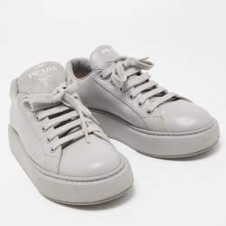 Pre Owned Prada Grey Leather Low Top Sneakers Size 38.5