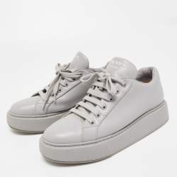 Pre Owned Prada Grey Leather Low Top Sneakers Size 38.5