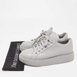 Pre Owned Prada Grey Leather Low Top Sneakers Size 38.5