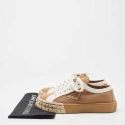 Prada Brown/White Canvas Low Top Sneakers Size 38