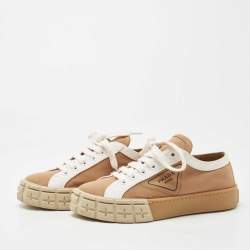 Prada Brown/White Canvas Low Top Sneakers Size 38