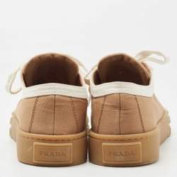 Prada Brown/White Canvas Low Top Sneakers Size 38