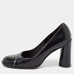 Pre Owned Prada Black Leather Round Toe Pumps Size 38.5