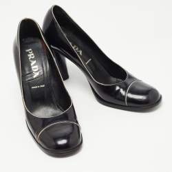 Pre Owned Prada Black Leather Round Toe Pumps Size 38.5