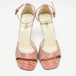 Prada Pink Python Leather Ankle Strap Sandals Size 38